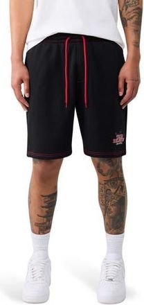 True Religion Buddha Contrast Fleece Shorts in Jet Black at Nordstrom Rack, Size X-Large