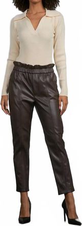 Elan Ruffle Elastic Faux Leather Pants In Mocha