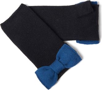 Portolano Fingerless gloves with bow in Black/happy Blue at Nordstrom