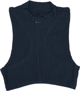 Nike Sleeveless Tops, female, Blue, Size: S Chill Knit Rib Crop Tank