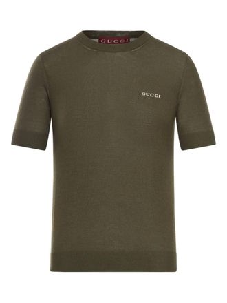 Gucci logo-intarsia cashmere top - women - Cashmere/Silk - M - Green