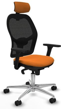 Piqueras y Crespo Piqueras Y Crespo - Jorquera Sincro Malla Negra Similpiel Naranja Brazos 3d Base Aluminio Cabecero 2d Ruedas 65mm Nailon