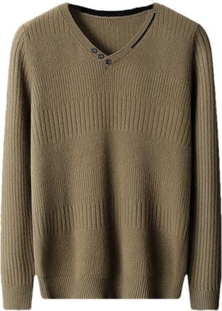 Generic Mens Solid Merino Wool Jumper V-Neck Pullover Warm Bottom Knit Shirt Jumper Top Brown XL