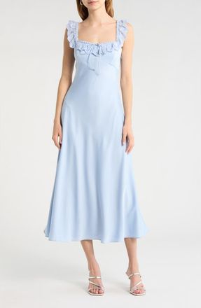ASTR the Label Makiya Lace Trim Satin Dress in Blue at Nordstrom, Size X-Small