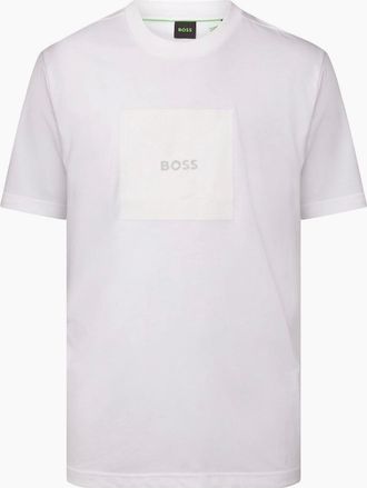 HUGO BOSS Mens Cotton Jersey T-Shirt with Fineline Artwork - White - Size: 42