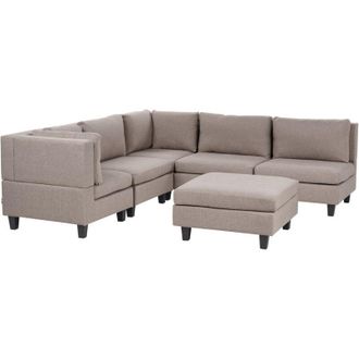 Beliani Modular Corner Sofa 5 Seater UNSTAD Fabric Brown with Ottoman Right Hand