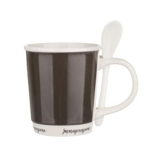 KASANOVA Mug grigio scuro 400 ml con cucchiaino
