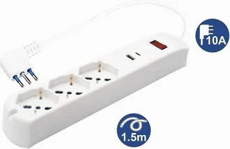 Trade Shop Trade Shop - Multipresa 5 In 1 Usb A + C + 3 Prise Para Schuko / Bipasso / Eu Cavo 1.5mt 80081