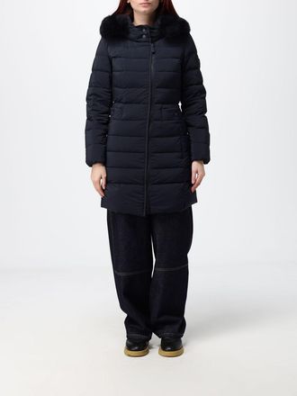 Peuterey Knee-Length Quilted Nylon Down Jacket with Shearling Hood