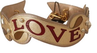 Dolce & Gabbana Womens Gold Leather Love Patch Bag Shoulder Strap