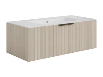 Vente-Unique Mueble de ba&ntilde;o suspendido estriado con lavabo encastrable - Color beige - 100 cm - PALIRO