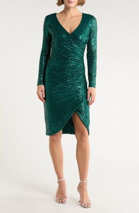 By Design Frances Sequin V-Neck Dress in Emerald at Nordstrom Rack, Size Medium