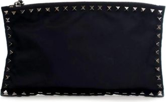 Valentino Pre-owned Clutches, female, Black, Size: ONE SIZE Pre-owned Studded Detail Pouch