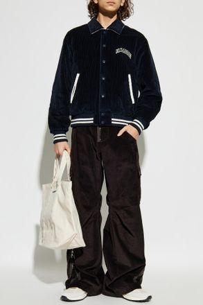 Dolce & Gabbana Corduroy Jacket With Embroidered Logo, Mens, Navy Blue