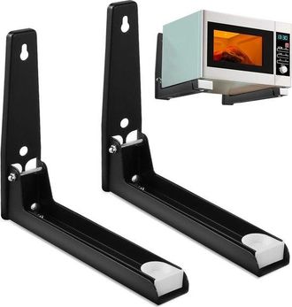 No Brand Soporte De Acero Inoxidable Para Horno Microondas - Universal - Montaje En Pared - Ahorra Espacio - Estante De Almacenamiento De Cocina - 1 Par - Negr