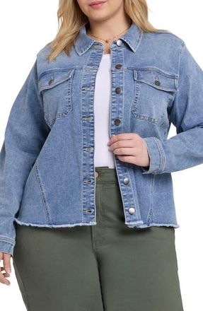NYDJ Fray Hem Denim Trucker Jacket in Lakefront at Nordstrom, Size 0X