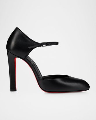 Christian Louboutin 100mm Fanny Demie Leather Ankle-Strap Pumps
