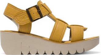 FLY London Dames YUDD236FLY Bumblebee Gele Leren Sandalen Espadrille Platform Wedges
