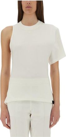 Courr&egrave;ges Scuba One-Sleeve T-Shirt - Dames - T-shirts - Wit - L - Katoen - Tops