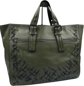 Bottega Veneta Khaki Leather Tote Bag (Pre-Owned)
