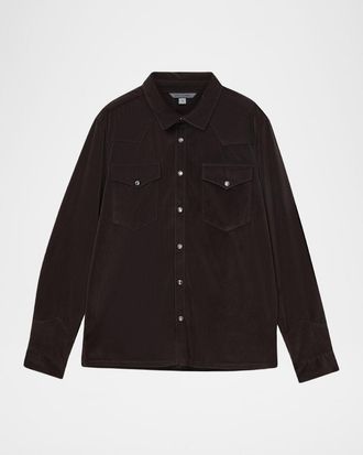 John Varvatos Mens Andres Herringbone Snap-Front Western Shirt