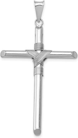 Diamond2Deal 14K White Gold Center Wrap Tube Cross Pendant