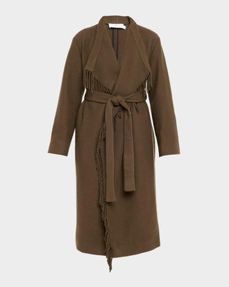 Iro Nicky Belted Fringe-Trim Coat