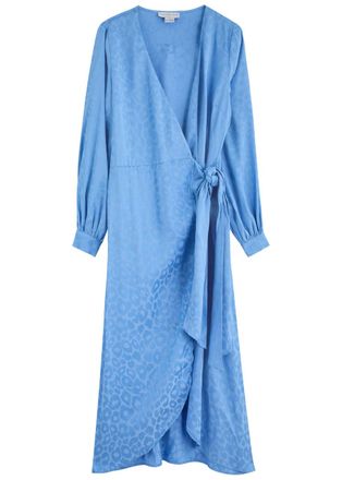 Never Fully Dressed Vienna Leopard-jacquard Midi Wrap Dress - Blue - 10 (UK10 / S)
