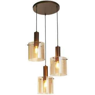 Searchlight Searchlight - Lampadario Contemporaneo Svezia Acciaio Marrone Vetro 3 Luci E27