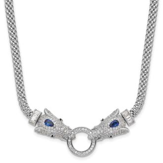 Diamond2Deal Sterling Silver Blue and Clear Cubic Zirconia Elephant Head Necklace 18