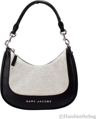 Marc Jacobs Marc Jacobs Natural Black Canvas Leather Hobo Shoulder Handbag Womens Purse