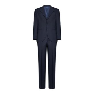 D4.0 Single Breasted Suits, male, Blue, Size: 2XL Single-breasted Wool Suit
