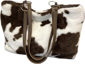 Generic Womens Plush Bags Plush Shopper Bags Large Capacity For Women Winter Travel Tote Bag Printing Shoulder Ladies Handbag(Coffee)