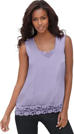 Roaman's Lace Trim Satin Tank in Soft Grape at Nordstrom, Size 12