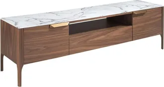 Angel Cerd&aacute; Mueble tv nogal con tapa de cristal imitaci&oacute;n m&aacute;rmol