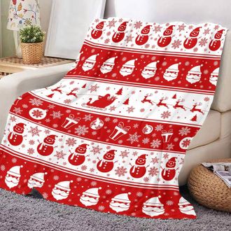 OEM Manta Navide&ntilde;a De Franela Roja Y Blanca, Estampado De Nieve Y Caramelos, Manta Para Sof&aacute; Para 1-2 Personas, Dimensiones 130 X 150 Cm