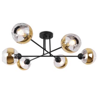 OEM L&aacute;mpara De Techo Asturia Negra 6 Planas Dorada E27