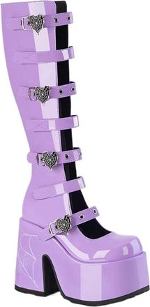Generic Gothic Love Fluorescent Spider Web Lacquer Leather Hollow Thick Bottom Boots Waterproof Platform Fashion Boots(Purple,US12)