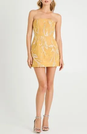Helsi Marisa Floral Strapless Fit & Flare Minidress in Marigold at Nordstrom Rack, Size X-Large