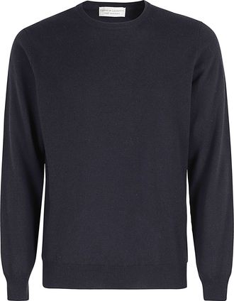 FILIPPO DE LAURENTIIS Blue Fine Knit Wool-Cashmere Crewneck Sweater