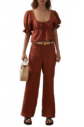 SANCIA Lillian Shirred Flare Cuff Top In Sienna