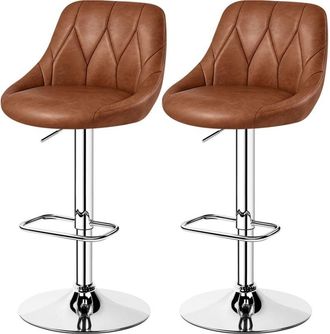 Yaheetech Set 2 Sgabelli Bar Alti Bianchi Altezza Regolabile Cucina Design Moderni con Schienale Girevole Imbottiti in Finta Pelle Poggiapiedi Metallo Marrone