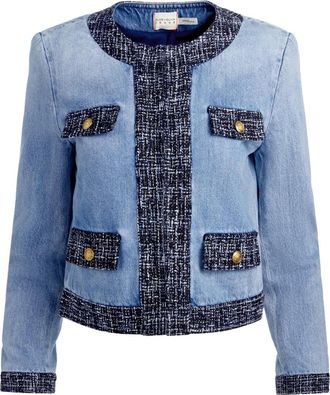 Alice & Olivia Landon tweed-trimmed denim jacket - Blue