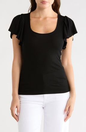 AG - Adriano Goldschmied Sisley Flutter Sleeve T-Shirt in True Black at Nordstrom Rack, Size X-Small