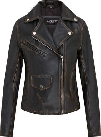 Infinity Leather Vintage zwarte klassieke Brando biker leren jas voor dames - Broome