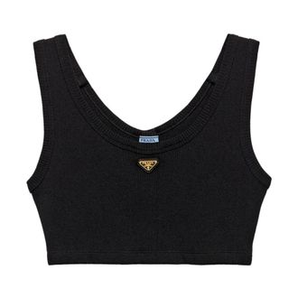 Prada Sleeveless Tops, female, Black, 2XS, Black Ribbed Sleeveless Top