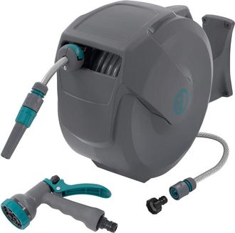 ECD Germany Carrete De Manguera 20m + 2m Extensible De Pvc Enrollador Autom&aacute;tico Portamanguera Con Bloqueo Y 9 Funciones De Pulverizaci&oacute;n, Tambor De Pared Girator