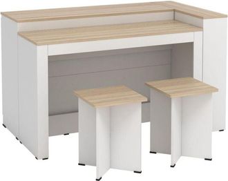 Vente-Unique Set Isola centrale da cucina + 2 sgabelli Bianco e Naturale chiaro - NUSICE