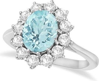 Allurez Oval Gemstone & Diamond Accented Ring in 14k 3.60ct in Aquamarine/white Gold at Nordstrom, Size 5.5