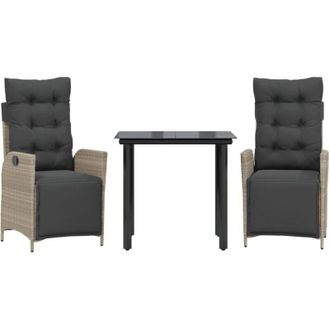 vidaXL Set Comedor De Jard&iacute;n 3 Pzas Cojines Rat&aacute;n Sint&eacute;tico Gris Claro Vidaxl